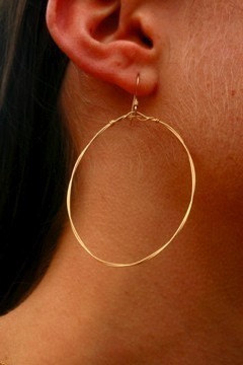 Gold Hoop Earrings, Large Gold Hoop, Gold Large Earrings, Thin Delicate Hoop, Big Bohemian Hoop, Large Hoop 2 inches image 5