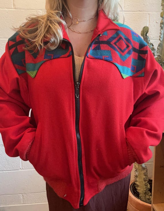 Vintage Pendleton Red Print Wool Jacket - image 1