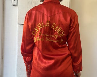 Vintage Red Satin Cauble Ranch Western Button Down