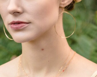 Gold Hoop Earrings, Large Gold Hoop, Gold Large Earrings, Thin Delicate Hoop, Big Bohemian Hoop, Large Hoop 2 inches