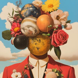 Nature Meets the Universe, Tropical Art Print, Blooming Head Wall Art, Head Flowers Art, Elegance Digital Art Print, Living Room Decor,