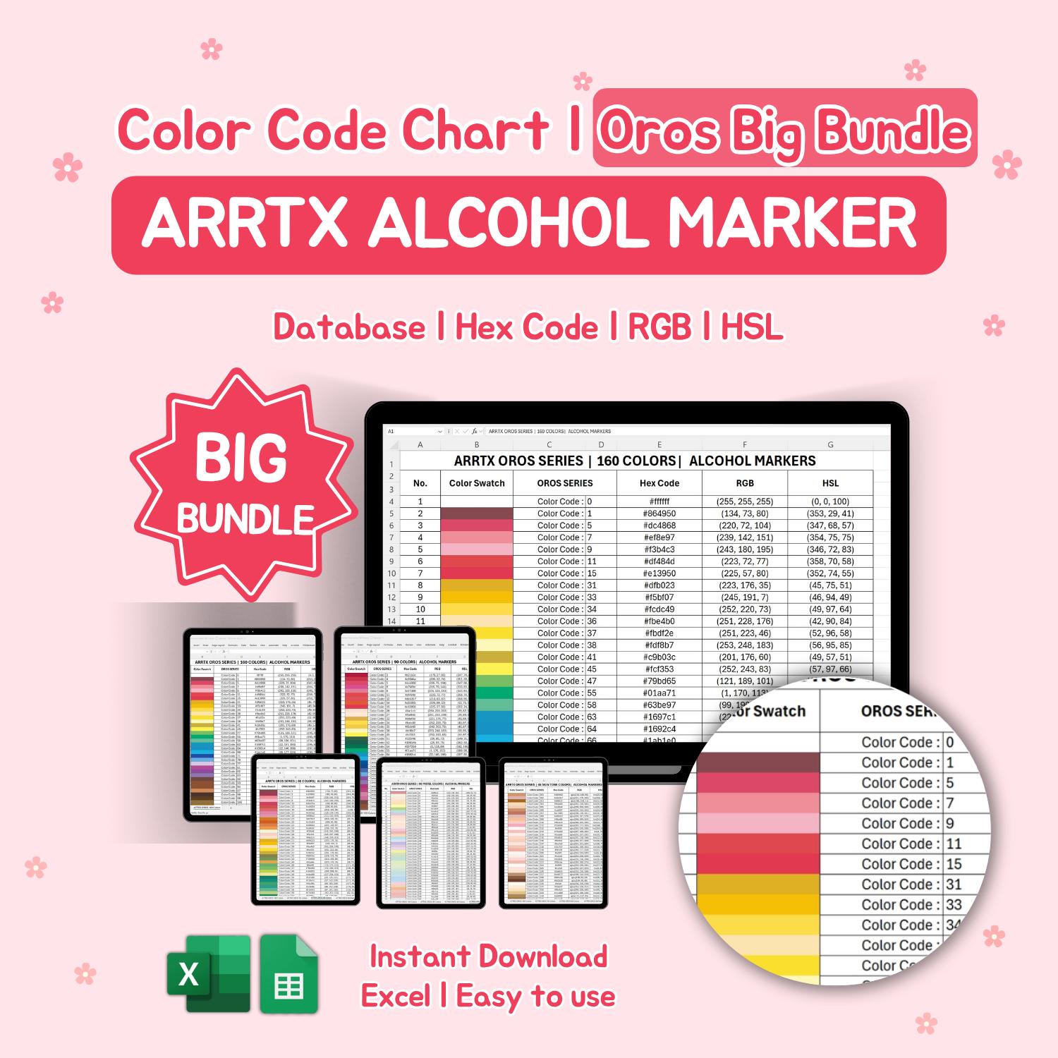 Arrtx Alcohol Marker Color Code Chart | Oros Series | BIG BUNDLE (excel ...