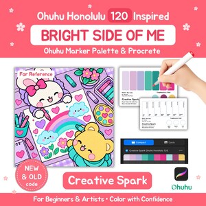 Ohuhu Color Palette 120 Markers for Procreate Marker Artist| New & Old Code|Coloring Reference| Bright Side of Me Theme|  Creative Spark