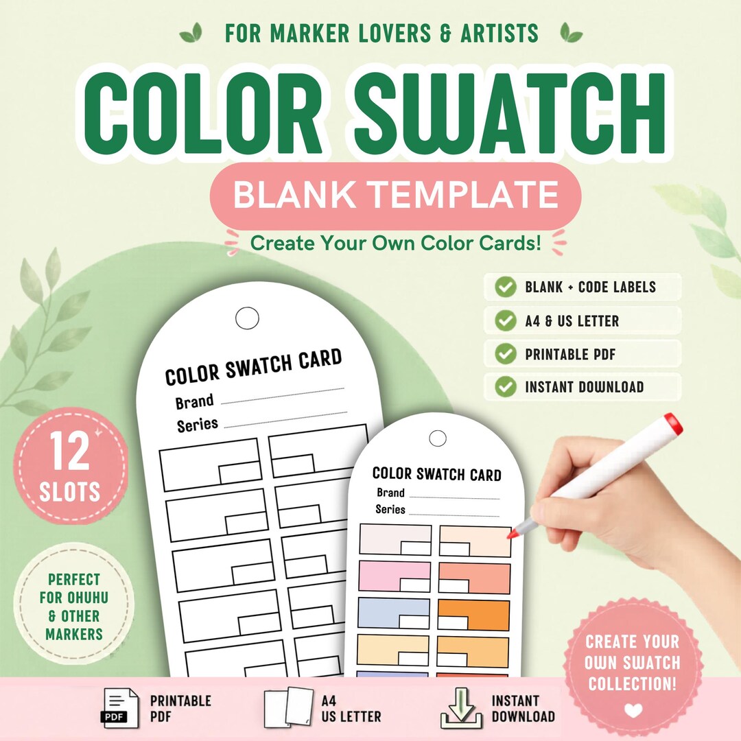 Swatch Rectangular Color Swatch Card Printable | Blank Marker Swatch Template | 12 Swatch ...