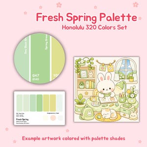 May include: A Fresh Spring Palette set with Honolulu 320 Colors. The image shows a color palette with shades of green, a cartoon illustration of a bunny, and the text "Fresh Spring Palette".