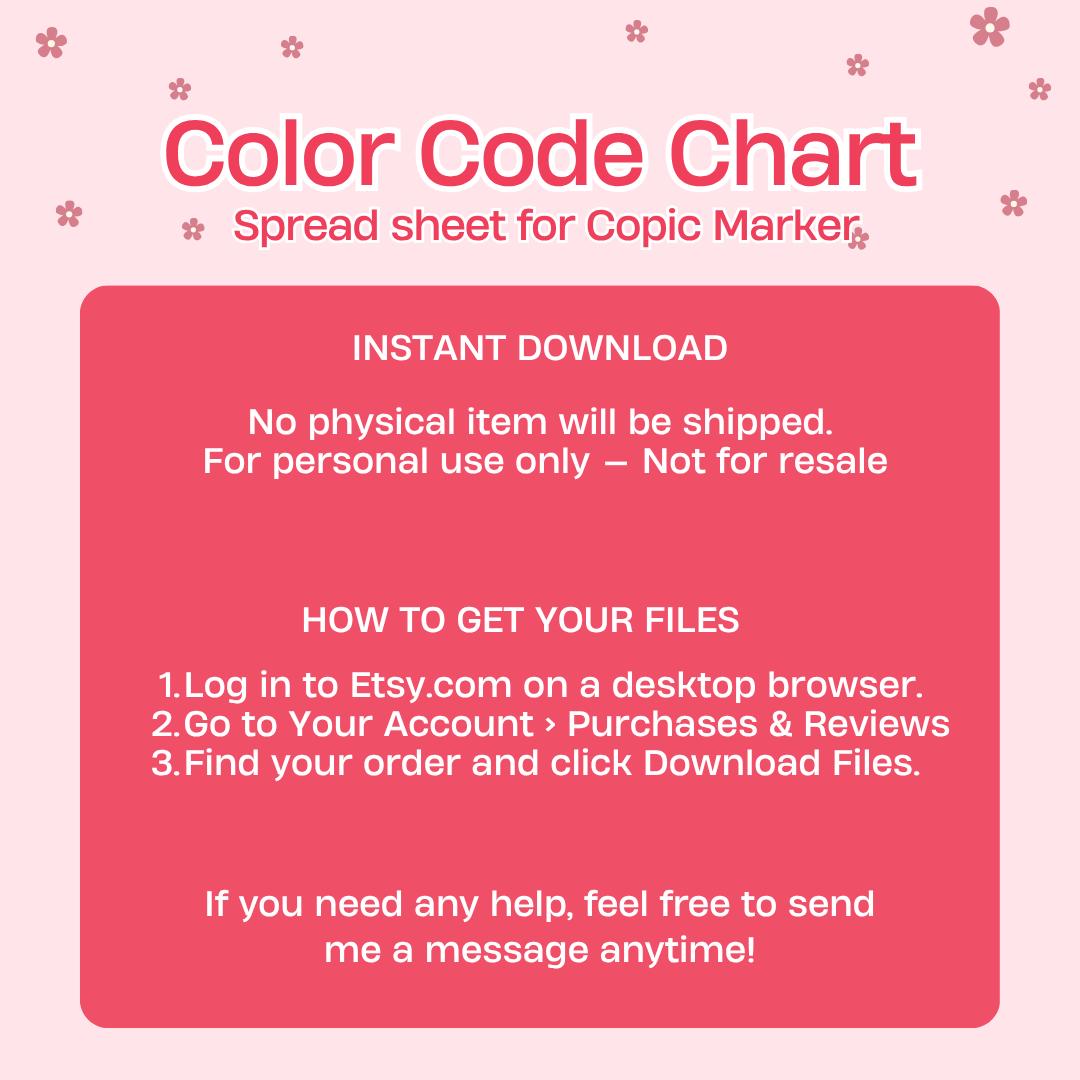 Copic Color Code Chart 72B Colors | Ciao Set | Excel Database HEX RGB ...