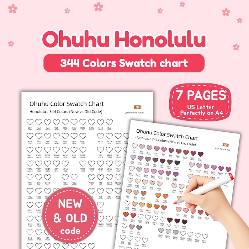 Ohuhu Honolulu 344 Marker Swatch Chart (old -new Code) – Heart Color ...