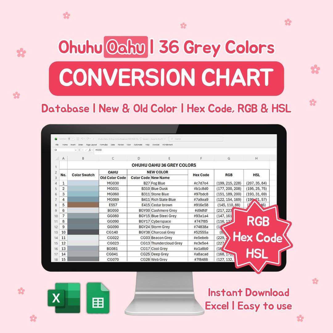 Ohuhu OAHU Conversion Chart| 36 Grey Colors | Old New Code| Hex Code ...