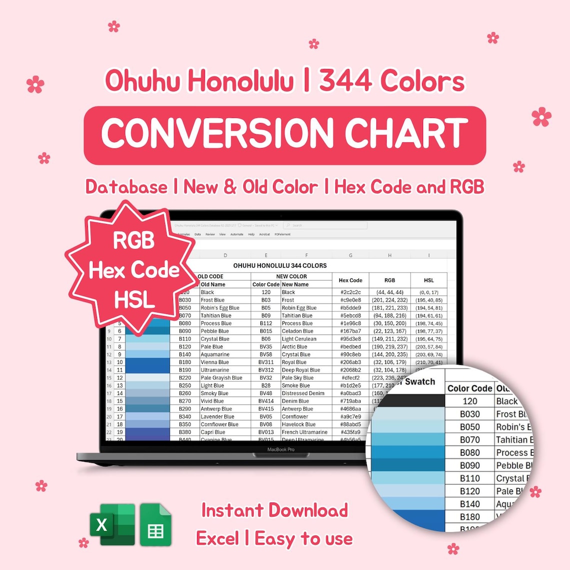 Ohuhu Honolulu Conversion Chart| 344 Colors| Old-new Code| Hex Code ...