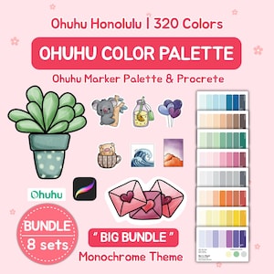 Ohuhu Farbpalette für 320 Marker | Neuer & alter Code | Marker-Farbführer | Monochrom-Design | Großes Paket
