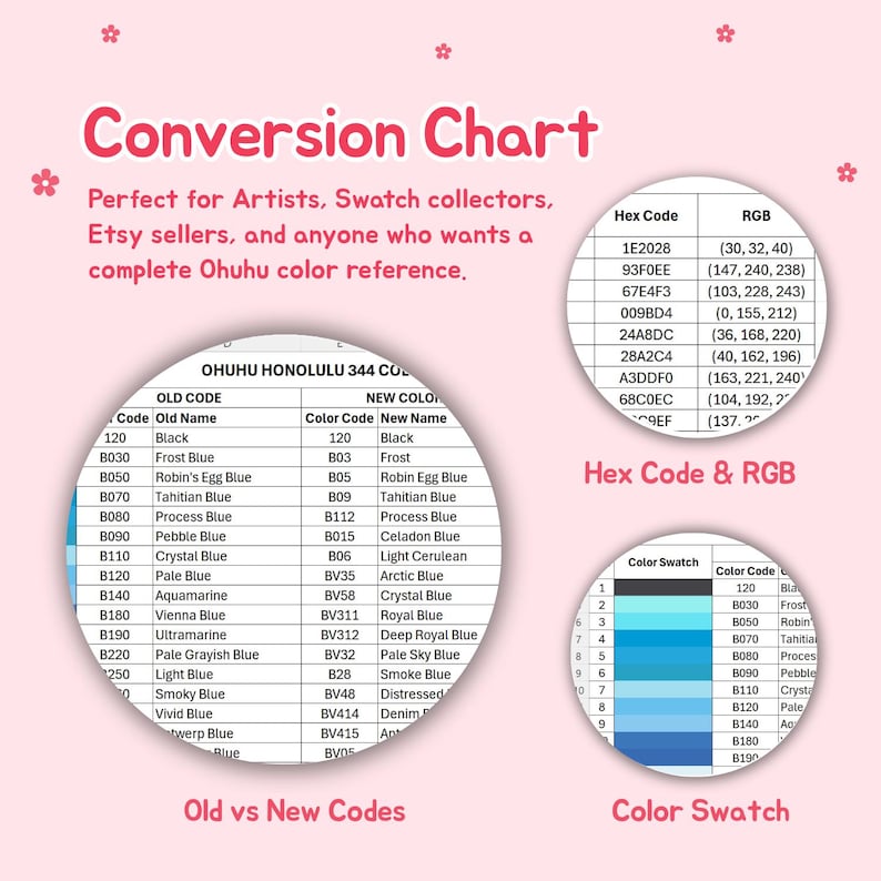 Hulu Color Code Ohuhu Honolulu Conversion Chart| 344 Colors| Old-new Code| Hex Code ...