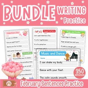 Sentences writing practice worksheets, Write the sentences activity, 1st-3rd Grade ELA Worksheets, Homeschool Activities, FEBRUARY BUNDLE