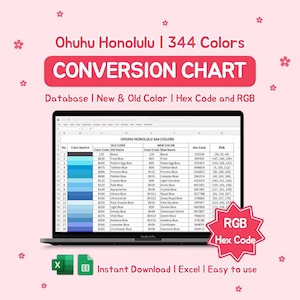 Ohuhu Honolulu Conversion Chart| 344 Colors| Old-New Code| Hex Code | RGB (Excel File)