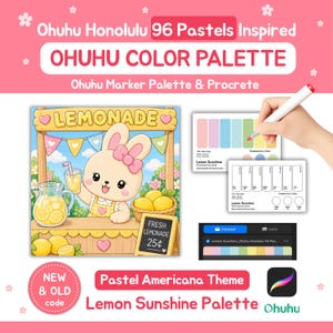 Paleta de Cores Ohuhu: 96 Cores Pastel para Artistas de Procreate e Marcadores | Códigos Novos e Antigos | Tema Pastel Americana | Lemon Sunshine