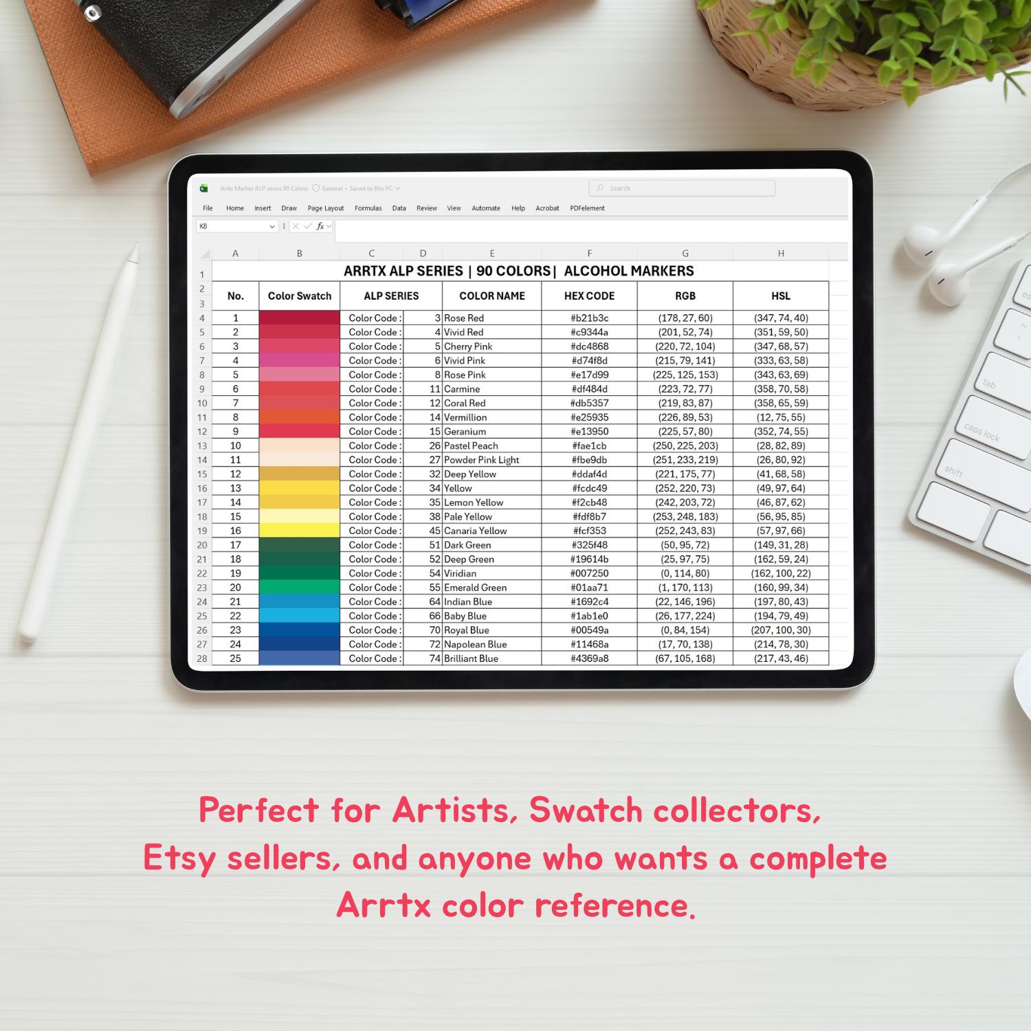 Arrtx Alcohol Marker Color Code Chart | APL Series | Big Bundle | Excel ...