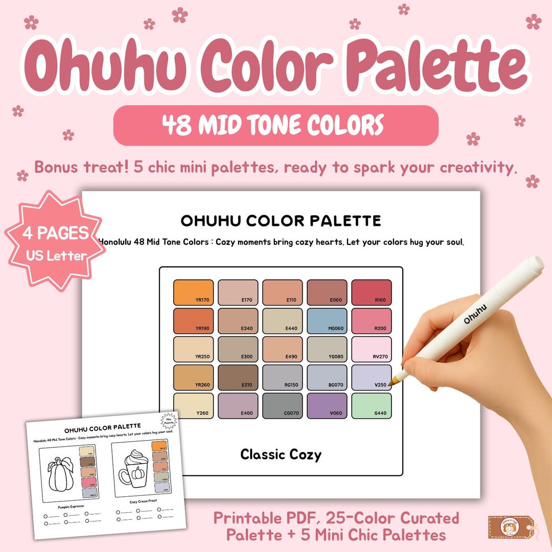 Ohuhu Marker Color Palette: 25 Cozy Shades + 5 Mini Palettes (PDF ...