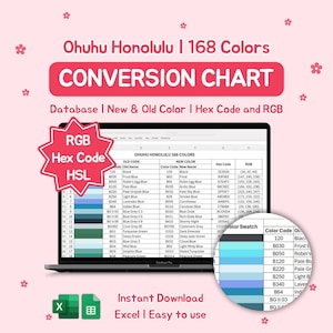 Tabela konwersji Ohuhu Honolulu | 168 kolorów | Stary-nowy kod | Kod szesnastkowy | RGB (plik Excel)