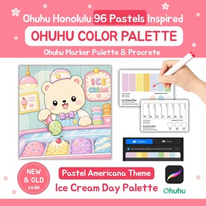 Ohuhu färgpalett 96 pastellfärger för fortplantnings- och markörkonstnärer | Ny och gammal kod | Pastell Americana-tema | Glassdagen
