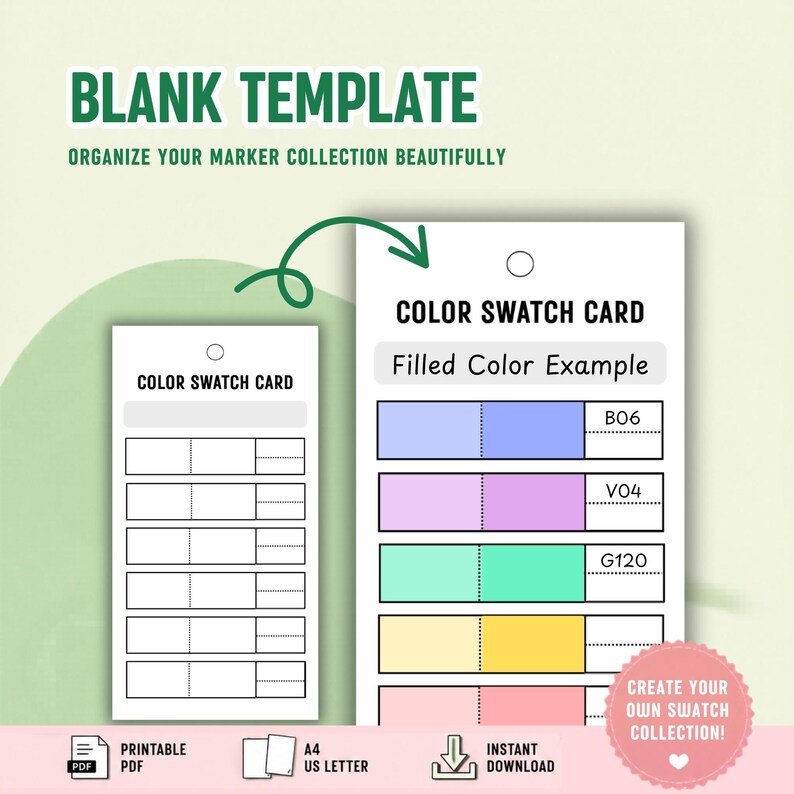 Color Swatch Card Printable | Blank Marker Swatch Template | 6 Swatch ...