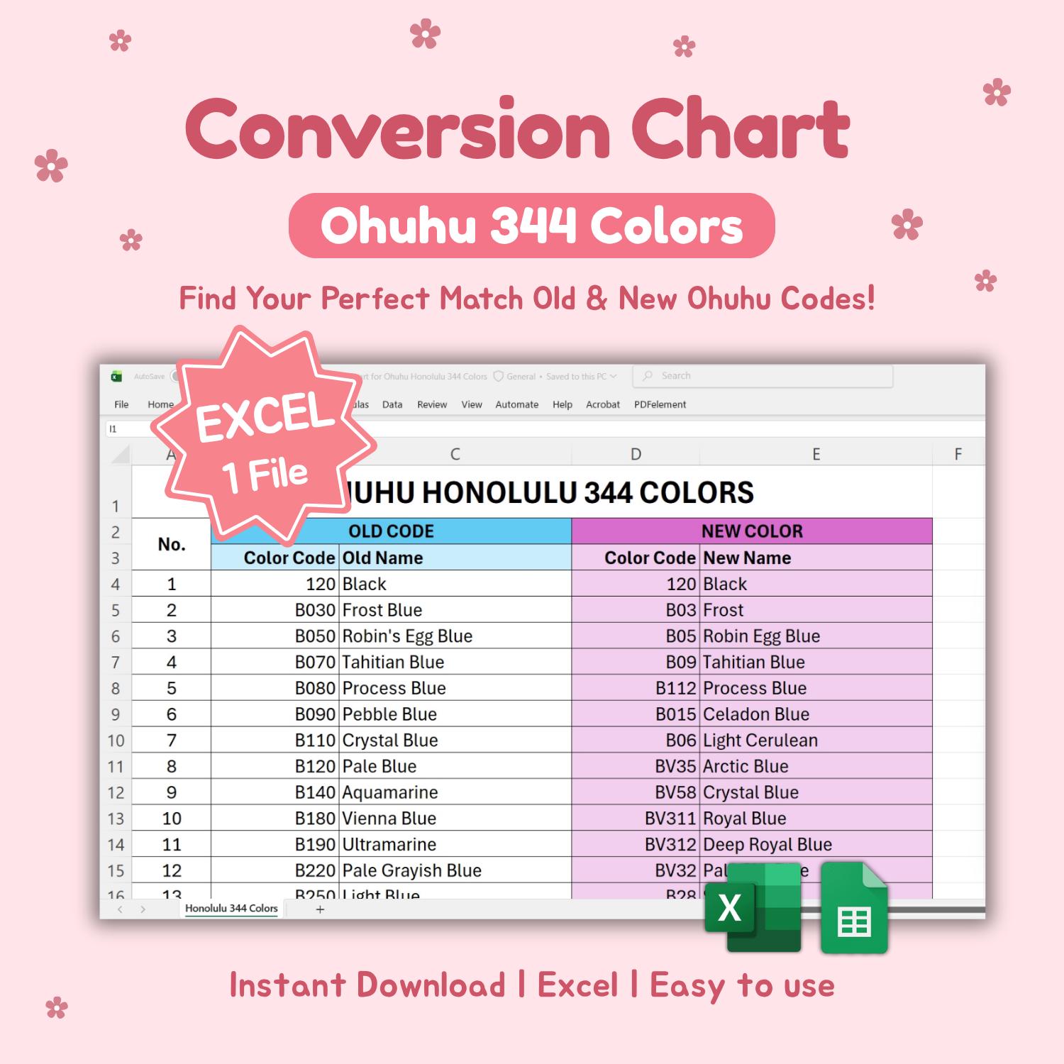 Ohuhu Honolulu Conversion Chart for 344 Color : Old and New Codes ...