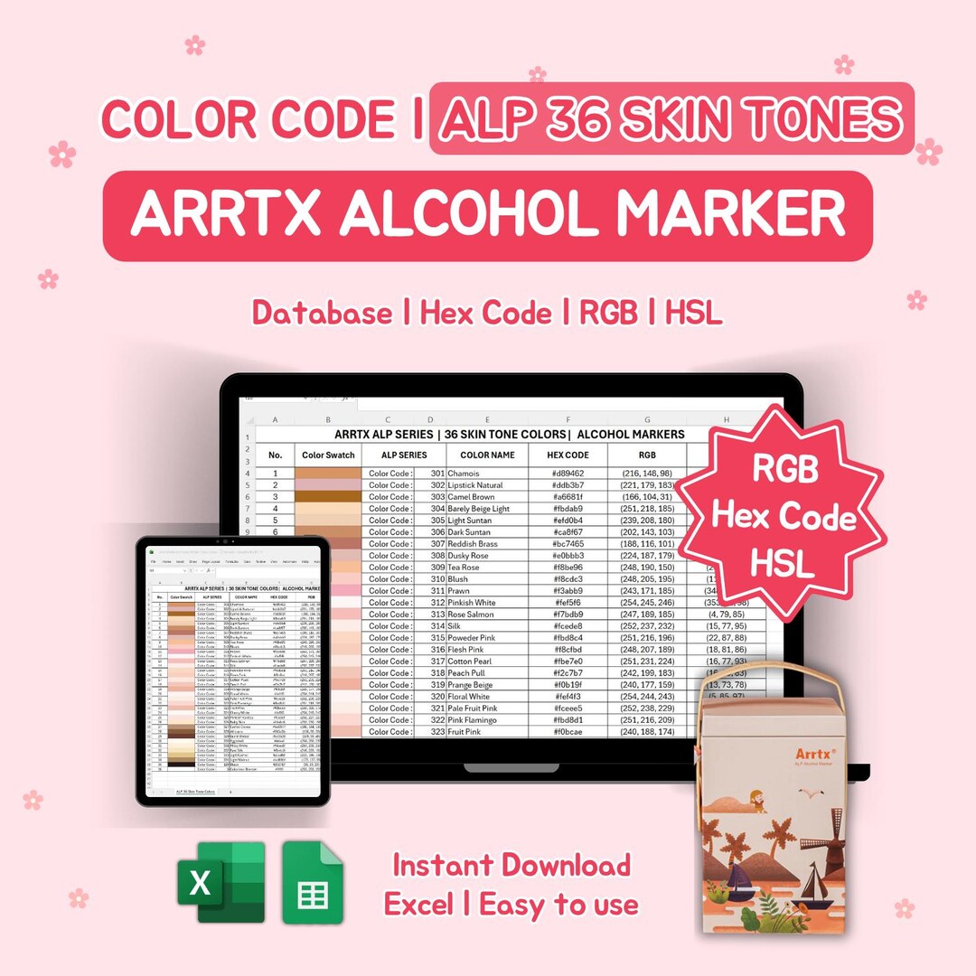 Arrtx Alcohol Marker Color Code Chart | APL Series | 36 Skin Tone ...