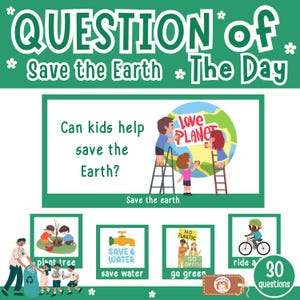 Pergunta do dia para a pré-escola de abril, palavras visuais do jardim de infância, perguntas do tipo sim ou não, cartões de pergunta do dia, salve a Terra