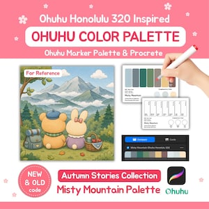 Ohuhu Color Palette 320 Markers for Procreate and Marker Artists | New & Old Code  |  Autumn Stories Theme | Misty Mountain