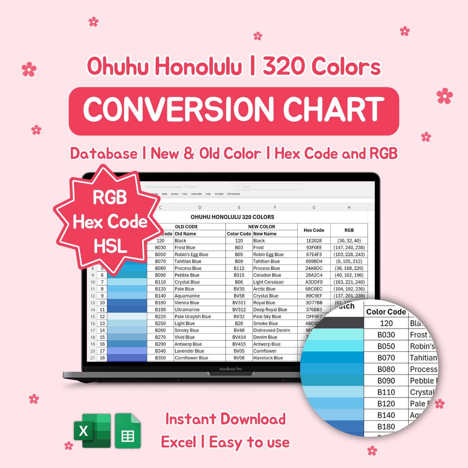 hourouページ Ohuhu Honolulu Conversion Chart| 320 Colors| Old-new Code| Hex