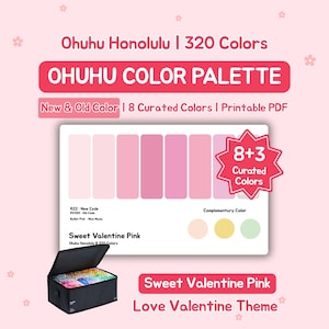 Paleta de colores Ohuhu para 320 marcadores / Código nuevo y antiguo / Tema "Love Valentine" / Rosa dulce V