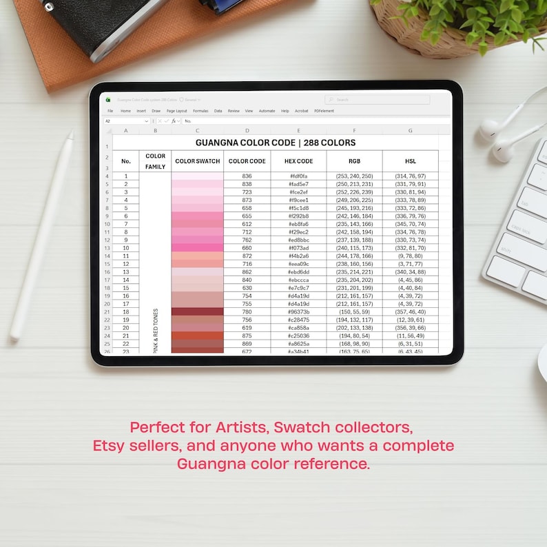 Guangna Acrylic Marker Color Code Chart | 288 Colors | Excel File | HEX ...