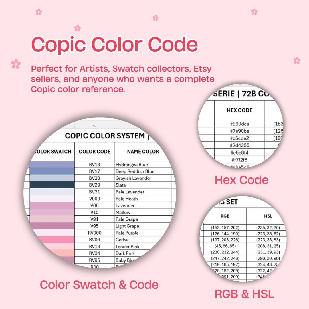 W1 Copic Code Copic Color Code Chart 72B Colors | Ciao Set | Excel Database HEX RGB ...