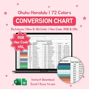 Ohuhu Honolulu Conversion Chart| 72 Colors| Old-New Code| Hex Code | RGB (Excel File)