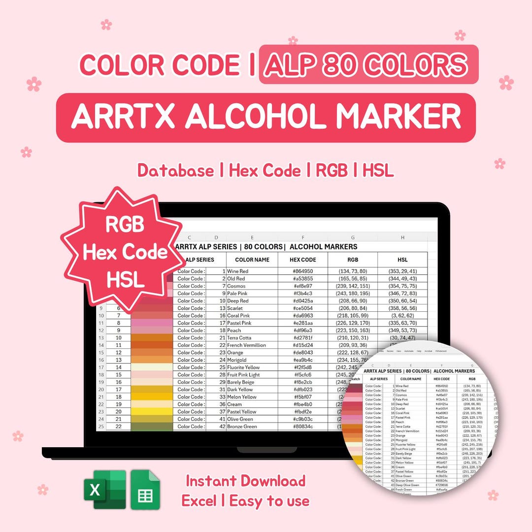 Master Code Alchocol Arrtx Alcohol Marker Color Code Chart | APL Series | 80 Color (excel ...