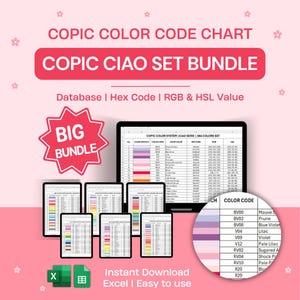 Copic Color Code Chart Bundle | Ciao Set | Excel Database HEX RGB HSL Value