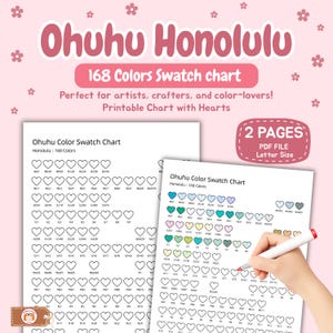 Ohuhu Honolulu 168 Colors Swatch Chart – Printable Heart Layout for Alcohol Markers (PDF File/US Letter)