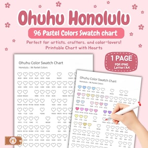 Ohuhu Honolulu 96 Pastel Colors Swatch Chart – Printable Heart Layout for Alcohol Markers (PDF + PNG, A4/US Letter)