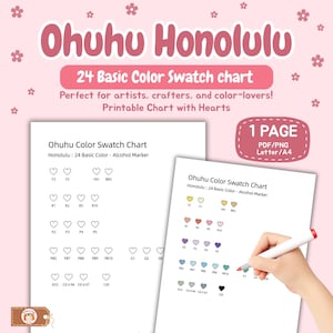 Ohuhu Honolulu 24 basiskleurstaal – afdrukbare hartkaart (pdf/png) voor liefhebbers van alcoholmarkers | US Letter + A4-formaat