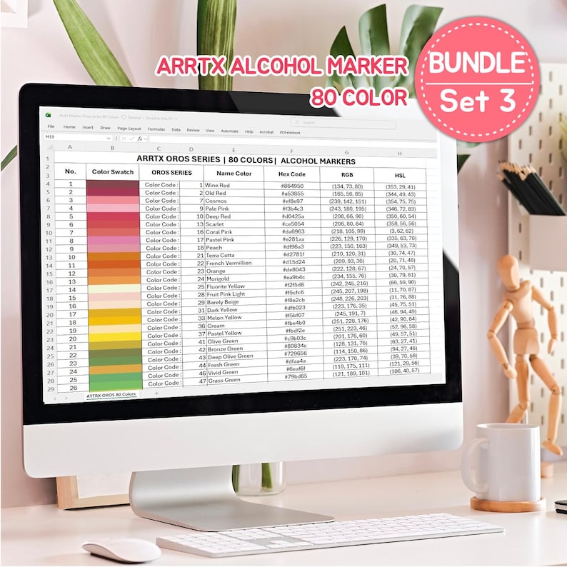 Arrtx Alcohol Marker Color Code Chart | Oros Series | BIG BUNDLE (excel ...
