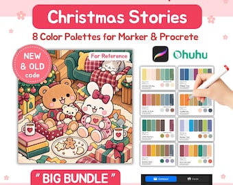 Paleta de colores Ohuhu: 120 marcadores para Procreate Marker Artist / Código nuevo y antiguo / Referencia de color / Tema de cuentos navideños / GRAN PAQUETE