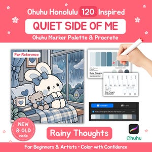 Ohuhu Farbpalette mit 120 Markern für Procreate Marker Artist | Neuer & alter Code | Farbreferenz | Thema: Meine ruhige Seite | Gedanken bei Regen