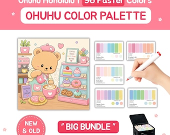 Tavolozza di colori Ohuhu per 96 colori pastello / Nuovo e vecchio codice / Tema pasticceria / PACCHETTO GRANDE
