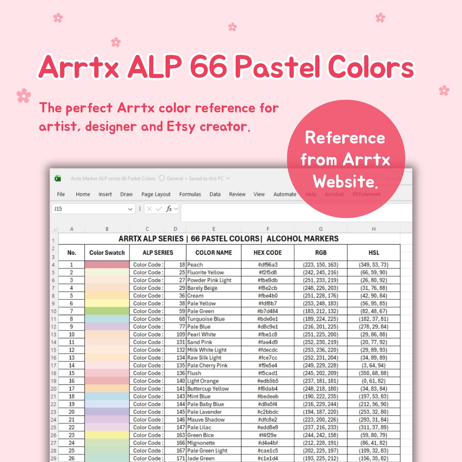 Arrtx Alcohol Marker Color Code Chart | APL Series | Big Bundle | Excel ...