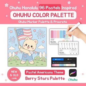 Ohuhu färgpalett 96 pastellfärger för Procreate- och Marker-konstnärer | Ny och gammal kod | Pastell Americana-tema | Bärstjärnor