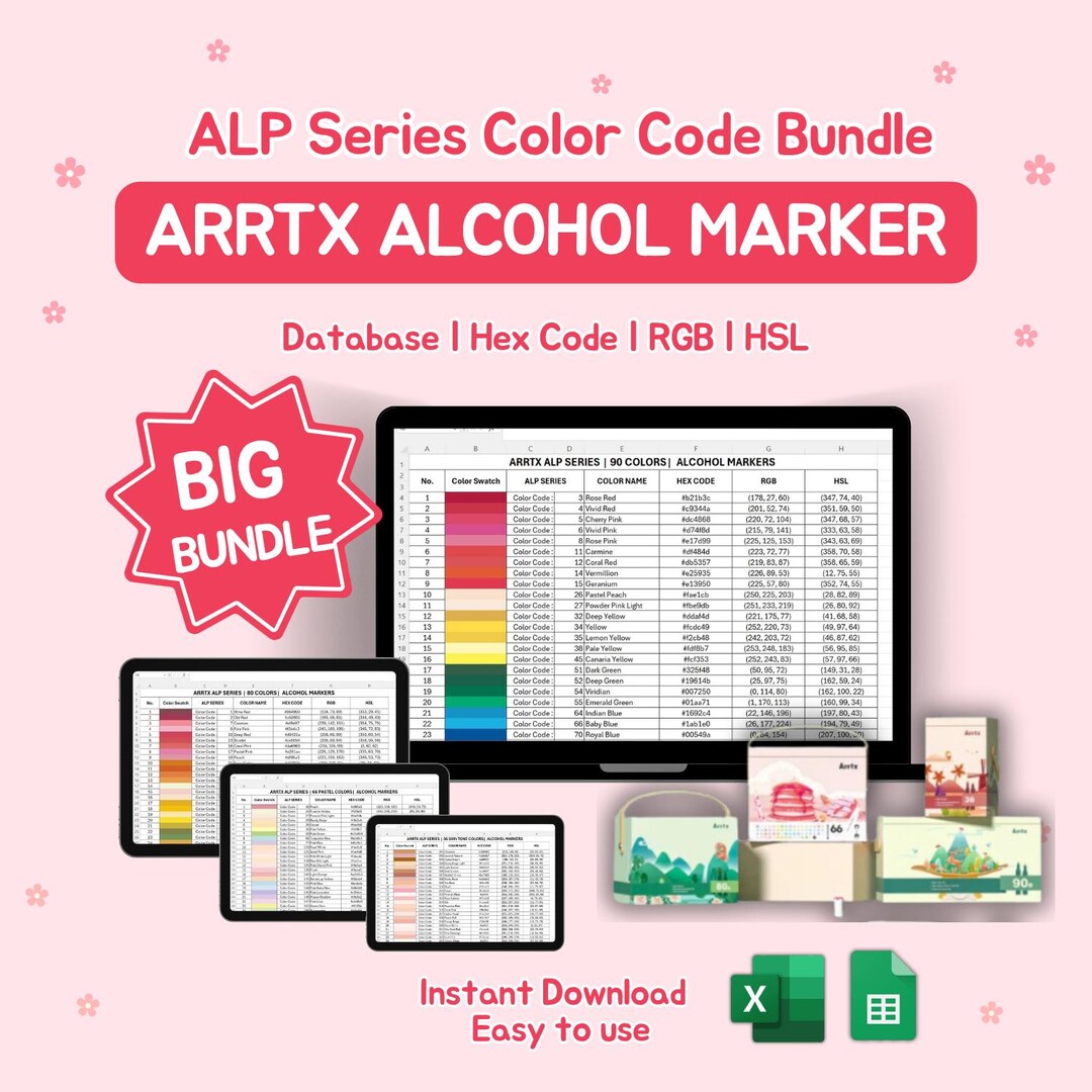 Arrtx Alcohol Marker Color Code Chart | APL Series | Big Bundle | Excel ...