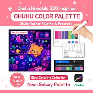 Ohuhu Color Palette 320 Markers for Procreate and Marker Artists | New & Old Code  |  Glow Coloring Theme | Neon Galaxy