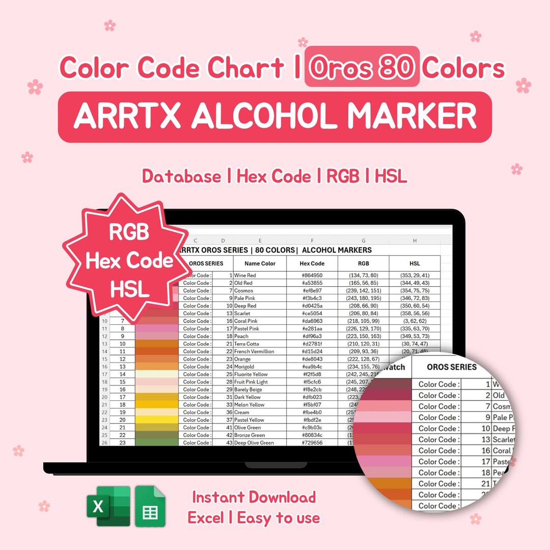 Arrtx Alcohol Marker Color Code Chart | Oros Series | 80 Colors (excel ...
