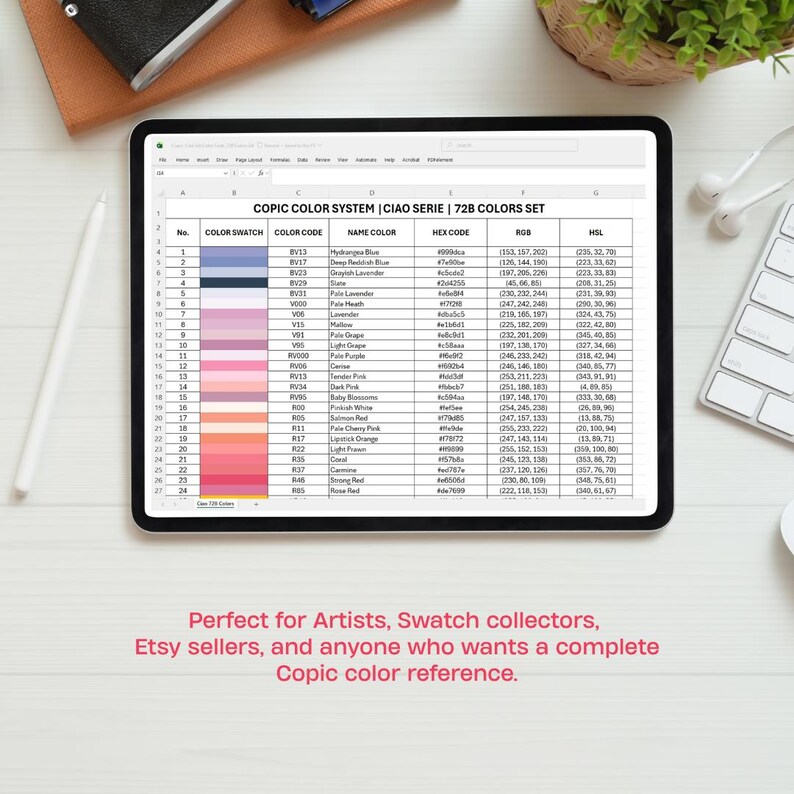 W1 Copic Code Copic Color Code Chart 72B Colors | Ciao Set | Excel Database HEX RGB ...