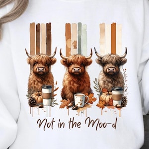 Grumpy Highland Cow PNG, Cranky Coffee Lover Png, Fluffy Cow Grumpy Humor Graphic Sublimation Design, Cow Lover Png