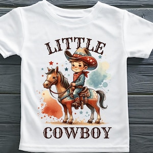 Kleine cowboy png, vintage png, T-shirtontwerp, sublimatieontwerp, jongens png, paard png, westerse png, kinderen png, instant download png, dtf