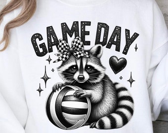 Volleyball Game Day PNG, Coquette Volleyball Glitter Png, Volleyball Mama Png, Volleyball Mom Png, Game Day, Sport Png, Raccoon PNG